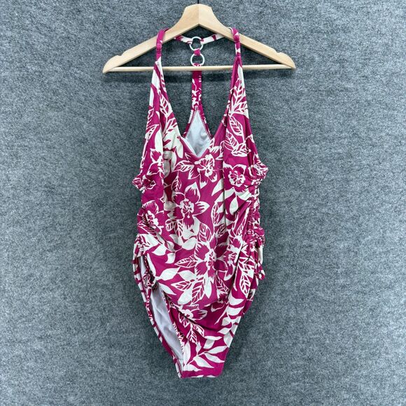 Kona Sol Swimsuit Women XL Purple Floral V-Neck Push Up Sleeveless One Piece - Picture 1 of 5